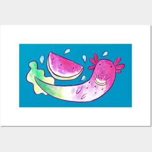 Watermelon Axolotl Watercolor Posters and Art